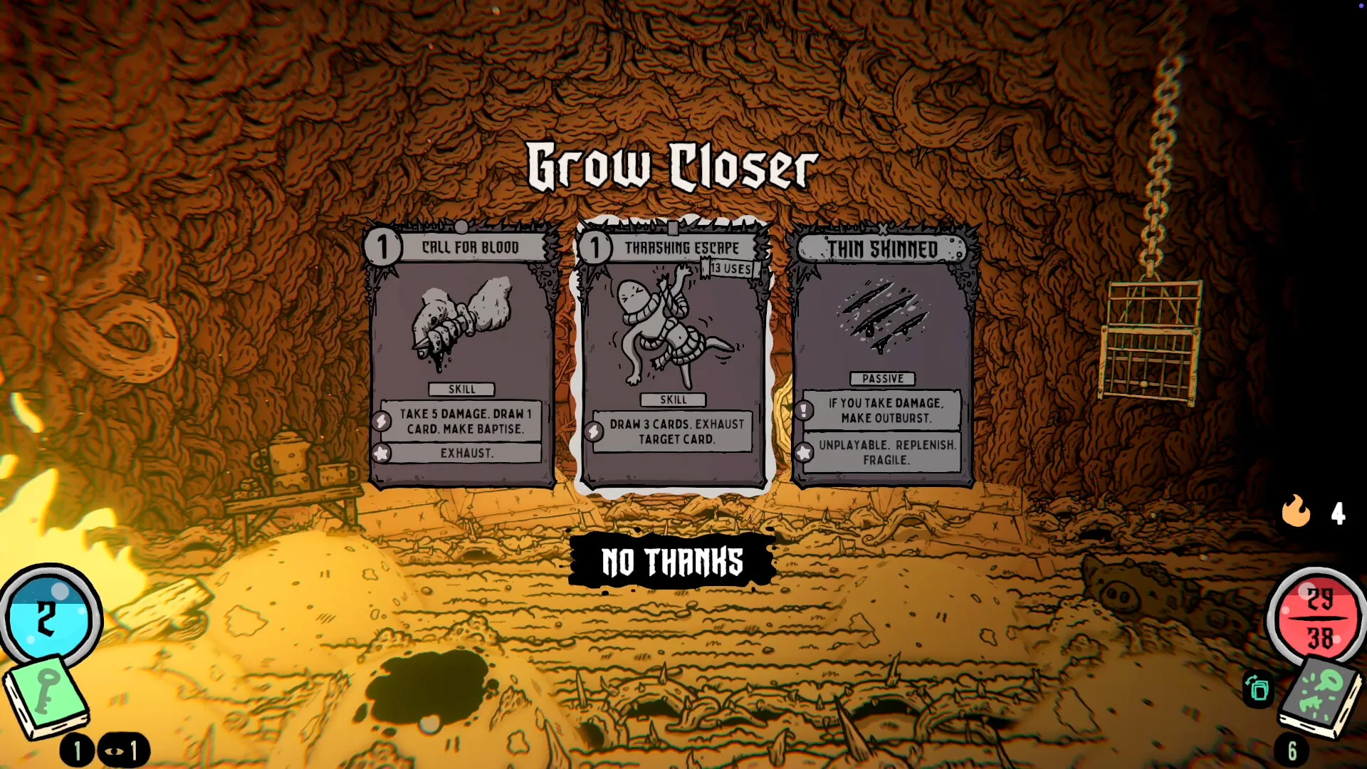 The Grow Closer screen presenting three cards and a No Thanks option